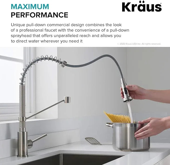 KRAUS Bolden Commercial Style 2-Function Single Handle Pull Down Kitchen Faucet in Spot-Free Antique Champagne Bronze/Matte Black, KPF-1610SFACBMB - ModernBath