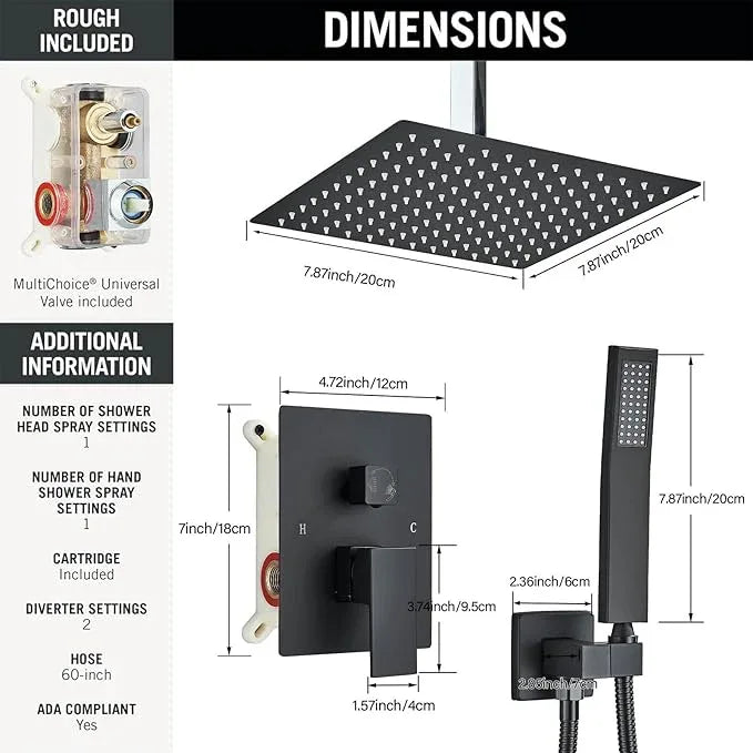 Shower Faucet Set Matte Balck Rain Shower System with High Pressure 10 Inches Rain Shower Head and Handheld Spray Bathroom Luxury Rain Mixer Shower Complete Combo Set Ceiling Mounted - ModernBath