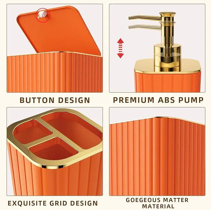 XLHOMO Bathroom Accessories Set - Gorgeous Bathroom Set, 10PC Orange Bathroom Accessory Set, Orange Bathroom Sets, Toilet Brush, Trash Can & Soap Dispenser - ModernBath