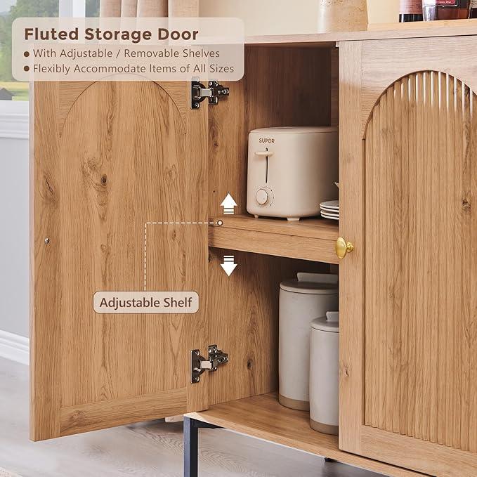 Bathroom Cabinet with Storage, 34" Tall Fluted Arched Free Standing Floor Cabinet w/Adjustable Shelves, Modern Sideboard Cabinet for Bathroom, Kitchen, Living Room, Entryway, Natural - ModernBath