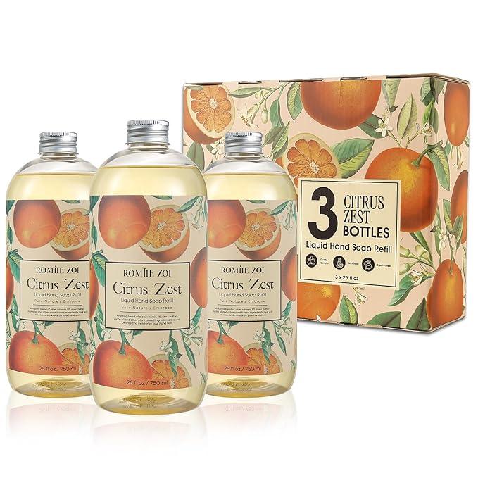 ROMIIE ZOI Liquid Hand Soap Refill Gift Set – 3 Pack (26 Fl Oz Each), Citrus Zest Scent – Moisturizing, Biodegradable & Cruelty-Free Formula with Essential Oils for Sensitive Skin - ModernBath