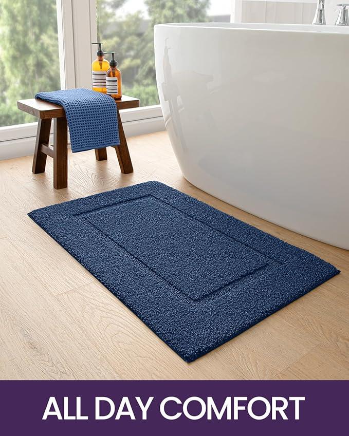 DEXI Bathroom Rugs 36x24, Washable Non Slip Bath Mat for Shower Floor, Absorbent Quick Dry Bathmat with Rubber Backing, Ultra Soft Plush Carpet for Tub, Navy - ModernBath