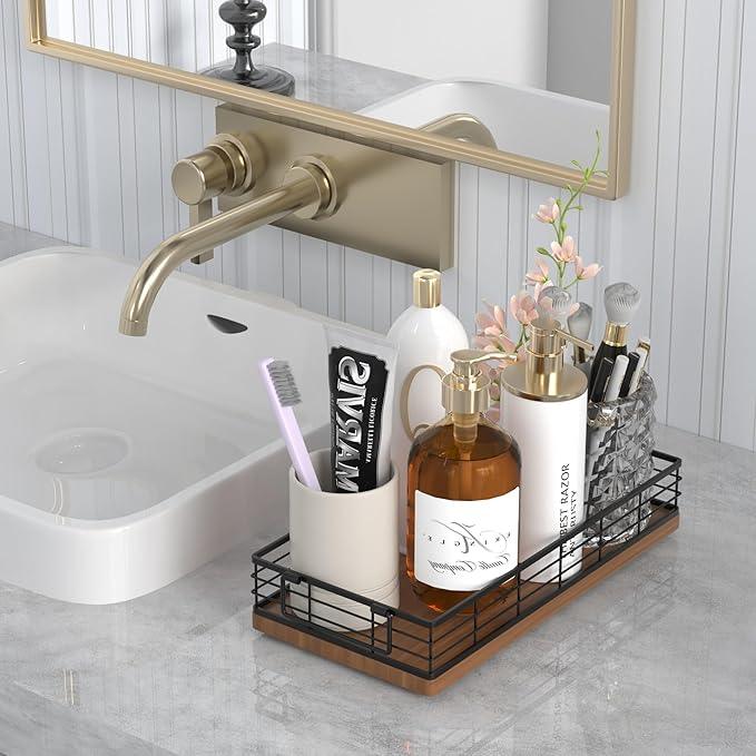JNFUZ Toilet Paper Basket, 13 Inch Bathroom Basket Toilet Tank Tray Organizer Storage for Toiletries, Living Room and Kitchen (Walnut) - ModernBath
