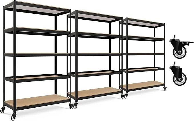 HOMEDANT House 5-Tier Metal Rolling Cart Shelf Rack Casters Heavy Duty Laminated Wheel Shelving Unit Adjustable Utility Storage Shelves Organizer Shelf Kitchen Garage (3, (L) 48.1" W, Black) - ModernBath