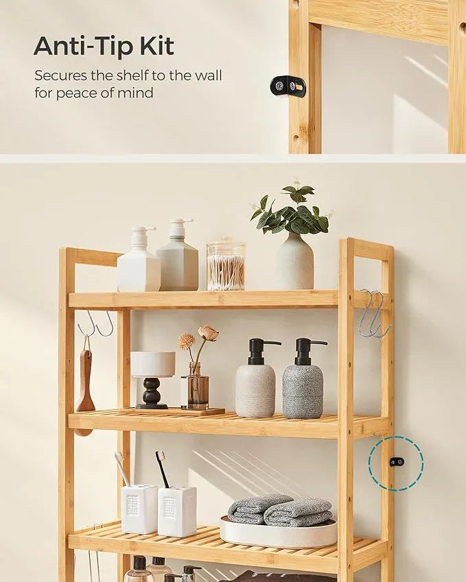 SONGMICS Over The Toilet Storage, 4-Tier Over Toilet Bathroom Organizer with Adjustable Shelves, 10.2 x 24.8 x 72.8 Inches, Space-Saving, Natural Beige UBTS041N01 - ModernBath
