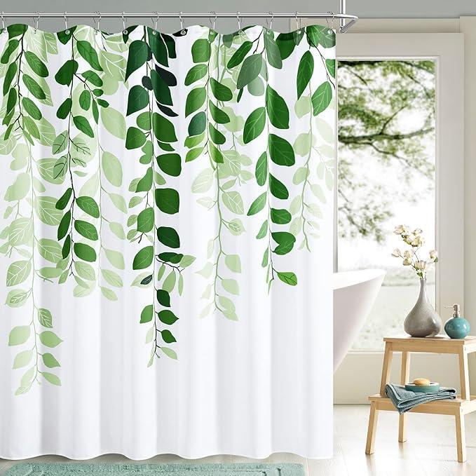 BOODII Green Leaves Spring Shower Curtain for Bathroom Watercolor Fren Eucalyptus Ivy Shower Curtain Set Vine Botanical Garden Jade Green Natural Bath Curtains Bathroom Decor 72x72 - ModernBath