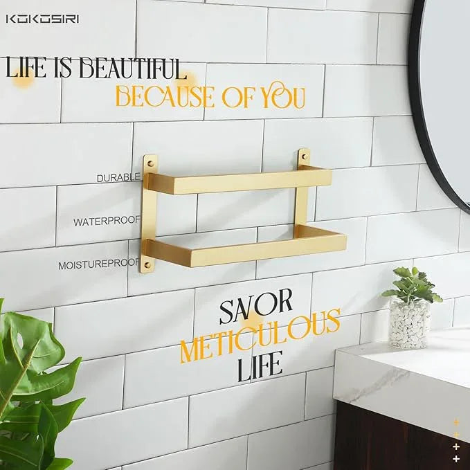 KOKOSIRI 16'' Towel Bars Bathroom 2-Tiers Ladder Brushed Gold Towel Rails Towel Holders Wall Mounted Towels Shelves Rack Stainless Steel, B5008BG-L16 - ModernBath