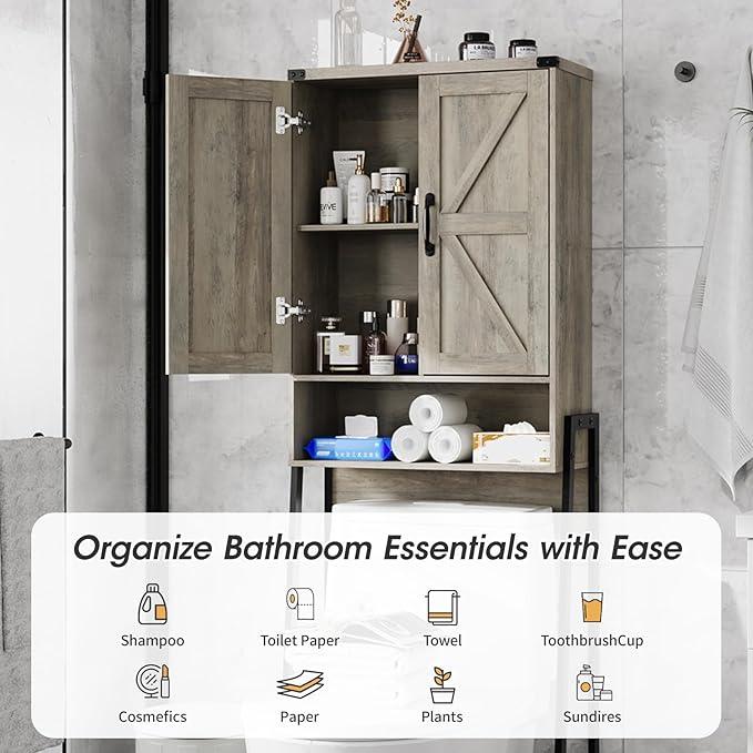 Vabches Over The Toilet Storage Cabinet with 2-Door Design Bathroom Organizers and Storage with Anti-Tip Device Over Toilet Organizer with Shelves for Bathroom,Restroom,Laundry Grey - ModernBath