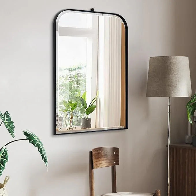 POZINO Beveled Oblong Mirror, 20"x30" Rectangle Rounded Mirror for Over Sink, Modern Black Bathroom Mirrors with Stainless Steel Frame, Vanity Wall Mirrors for Bedroom Living Room Entryway Fireplace - ModernBath