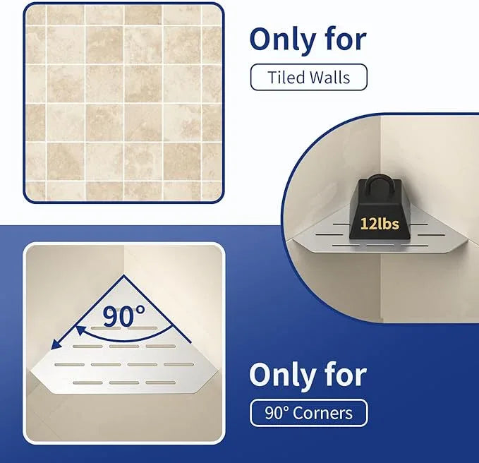 Corner Shower Shelf, 304 Stainless Steel Pentagonal Heavy Duty Floating Corner Sheves Slot Design Recessed Bathroom Shelf for Tiled Wall 2 Pack(Brushed, 8"-2 Pack) - ModernBath