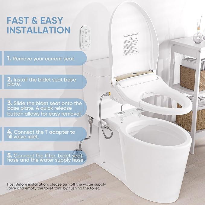 LEIVI Electric Bidet Toilet Seat with Wireless Remote and Side Panel, Multiple Spray Modes, Adjustable Heated Seat, Warm Water and Air Dryer, Auto LED Nightlight, Elongated - ModernBath