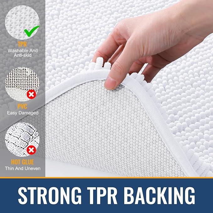 Arotive Bathroom Rugs 59x24, Extra Soft Absorbent Shaggy Chenille Bath Rugs, Machine Washable Rubber Backing Non-Slip Bath Mats for Bathroom Floor Tub and Shower, Home Decor Accessories, White - ModernBath