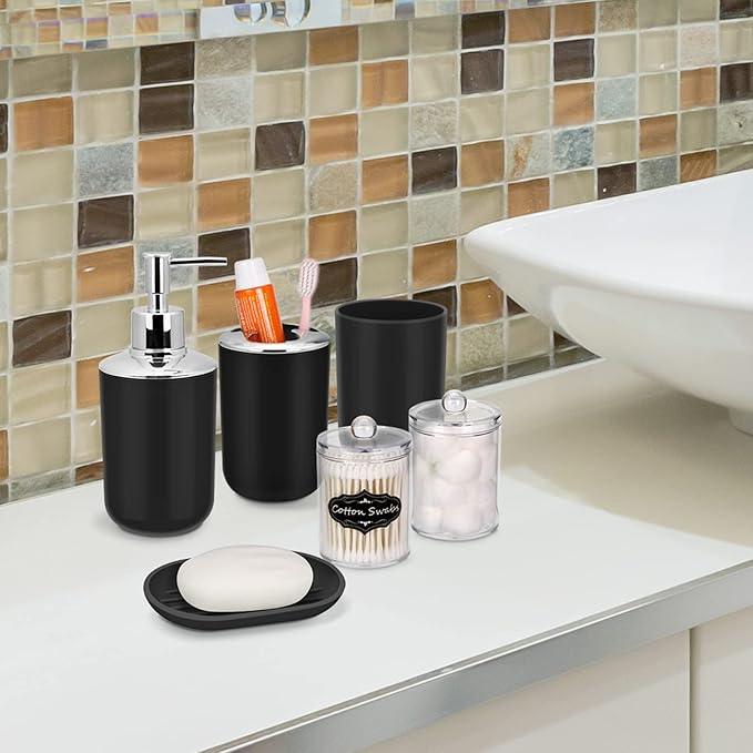 IMAVO Bathroom Accessories Set,Black Bathroom Set,9 Pieces Bathroom Accessory Set,Tray,Qtip Holders,Toilet Brush,Trash Can for Bathroom Décor and Home Gifts - ModernBath