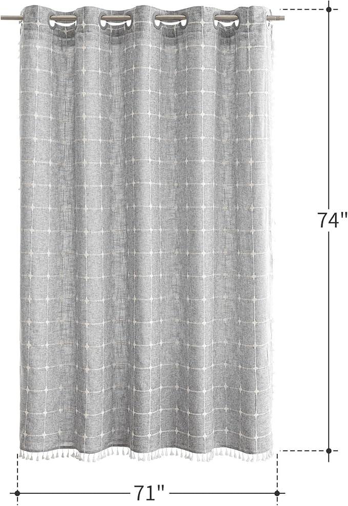 Farmhouse Shower Curtain with Snap-in Liner,No Hooks Needed,Boho Fabric Shower Curtains with Tassels for Rustic Neutral Bathroom Decor,with Magnets,Water Repellent&Machine Washable,Grey,71x74Inch - ModernBath