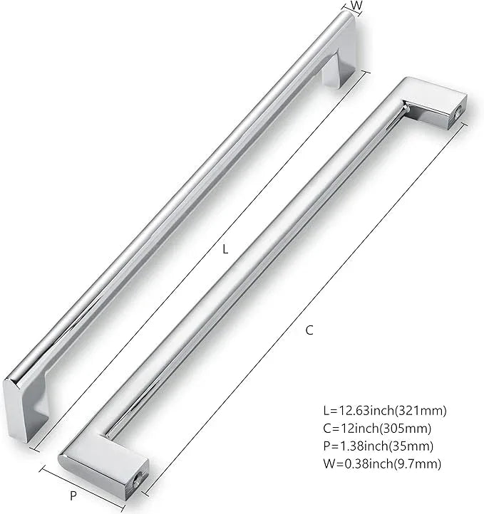 khtumeware 12 Inch Hole Center 6 Pack Polished Chrome Cabinet Pulls Heavy Duty Solid Kitchen Drawer Handle, Hardware for Bathroom, Drawer, Cabinet, Door Cabinet - ModernBath