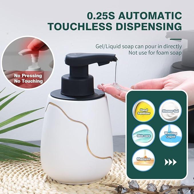 BosilunLife Automatic Soap Dispenser Bathroom - Liquid Hand Free Dispenser Smart Electric Lotion Soap Dispenser Touchless with Waterproof Pump Rechargeable Dish Soap Dispenser Ceramic White, 17oz - ModernBath