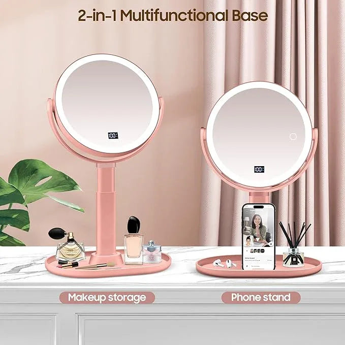 GOMIPURU Makeup Magnifying Mirror with Light 30X/1X, Digital Display, 2-Sided Touch Control, Makeup Mirror with 3 Color Lights,360° Rotate, Height Adjustable Lighted Magnifying Mirrors for Desk Travel - ModernBath