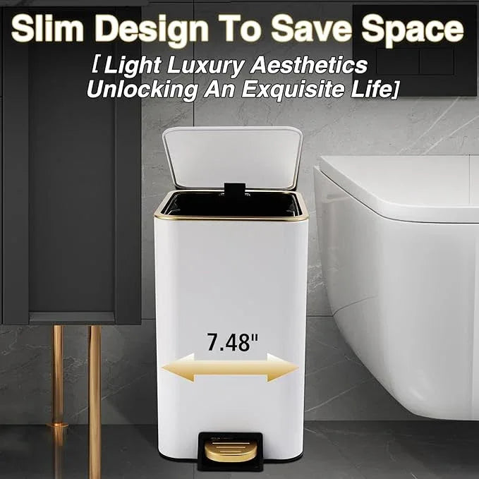 XLHOMO White Bathroom Accessories Set 8 Piece White and Gold Bathroom Set, Bathroom Sets with Stainless Steel Trash Can,Toilet Brush,Toothbrush Set,Soap Dispenser - ModernBath