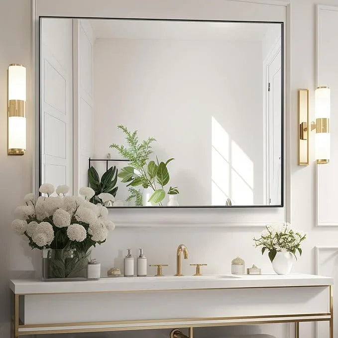Bonverre 36x48 Inch Black Bathroom Mirror for Wall, Aluminum Frame Rectangle Rectangular Vanity Mirror, Modern Large for Bedroom, Living Room, Horizontal or Vertical - ModernBath