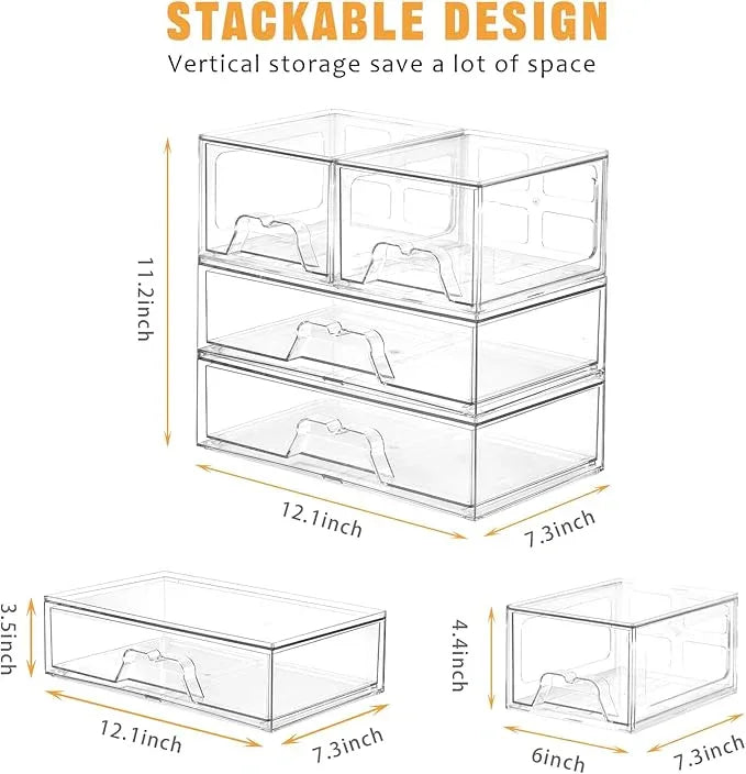 Stebopum 6 Pack Stackable Storage Drawers Clear Acrylic Organizer Makeup Bathroom Organizer and Storage Bins for Beauty Supplies,Ideal for Vanity, Bathroom,Pantry Organization - ModernBath