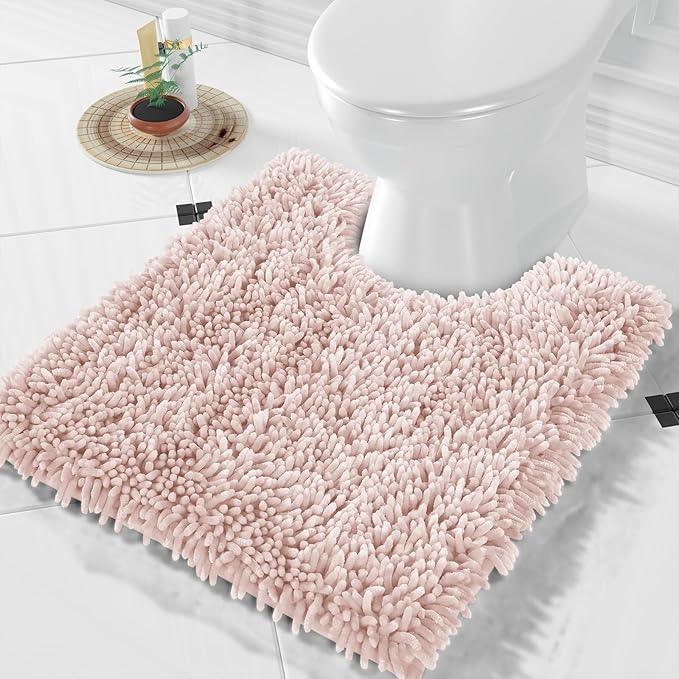 Yimobra Toilet Rugs U Shaped Washable, Extra Thick Soft Absorbent Chenille Contour Bathroom Rugs for Toilet 24x20 Inch, Quick Dry Non Slip Toilet Mat for Bath Floor, Pink - ModernBath