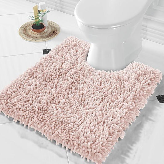 Yimobra Toilet Rugs U Shaped Washable, Extra Thick Soft Absorbent Chenille Contour Bathroom Rugs for Toilet 24x20 Inch, Quick Dry Non Slip Toilet Mat for Bath Floor, Pink - ModernBath