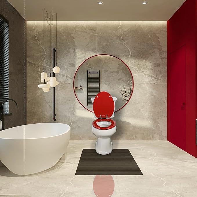 Red Elongated Toilet Seat Natural Wood Toilet Seat with Zinc Alloy Hinges, Easy to Install also Easy to Clean, Scratch Resistant Toilet Seat by Angol Shiold (Elongated, Red) - ModernBath
