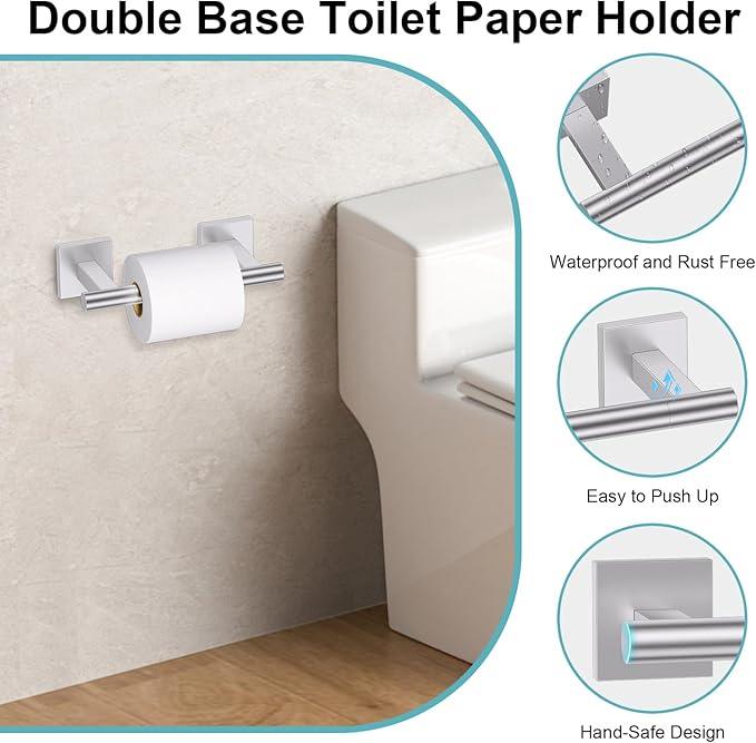 Brushed Nickel Bathroom Hardware Towel Bar Set, 5 Pieces Double Dase Toilet Paper Holder Towel Holder Set, 23.6 Inch Stainless Steel Towel Rack for Bathroom Wall Mount - ModernBath