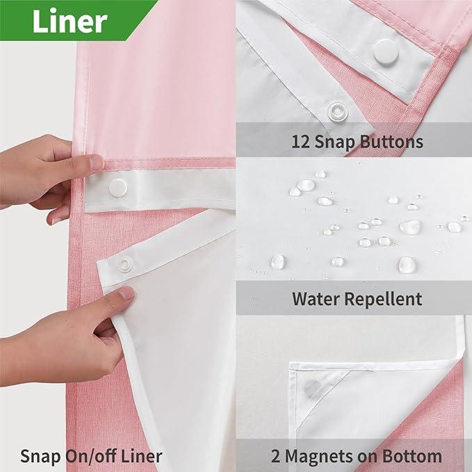 eachope No Hooks Needed Linen Textured Shower Curtain with Snap-in Fabric Liner Set,Hotel Luxury Decor Shower Curtains for Bathroom with Mesh Top Window,Waterproof & Washable,71Wx74H,Pink - ModernBath
