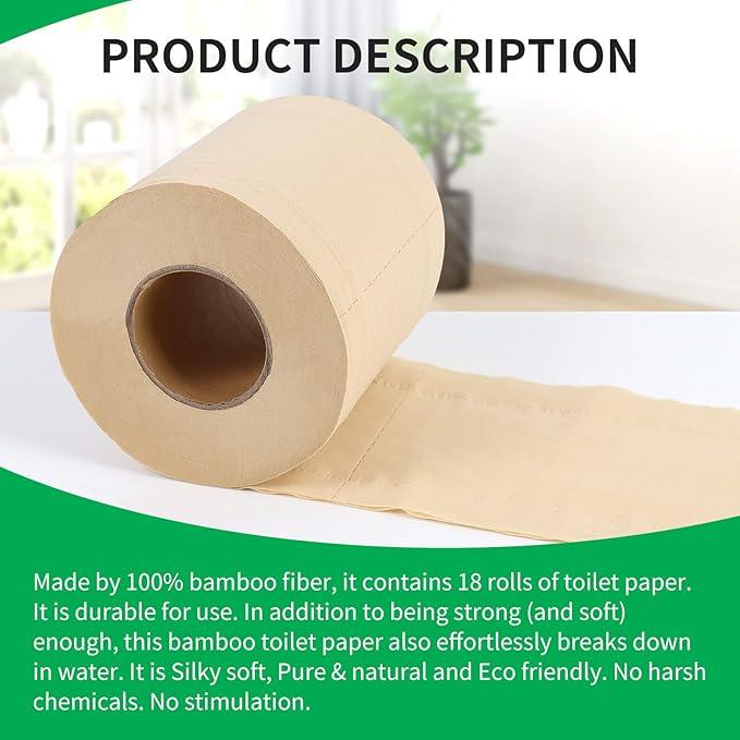 QingYa Bamboo Toilet Paper, 4-Ply, 18 Rolls, 200 Sheets Per Roll, Total 3600 Sheets, Unbleached, Sustainable and Tree Free, Soft, Strong, Earth-Friendly - ModernBath