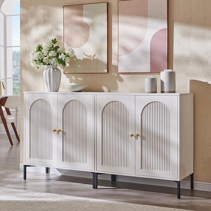 Bathroom Cabinet with Storage, 61.75" W Fluted Arched Free Standing Floor Cabinet w/Adjustable Shelves, Modern Sideboard Cabinet for Bathroom, Kitchen, Living Room, Entryway, White - ModernBath