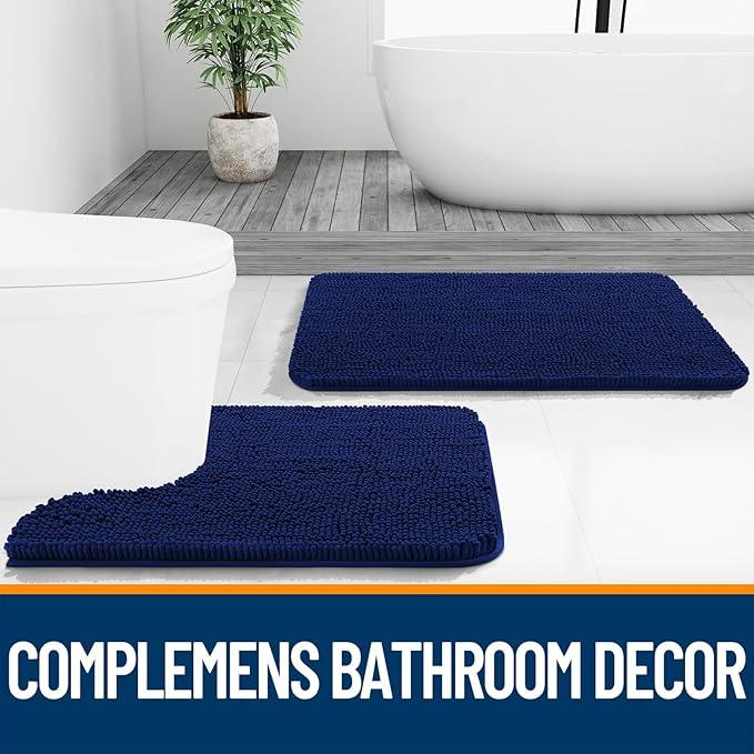 OLANLY Bathroom Rugs 47x24, Extra Soft Absorbent Chenille Bath Rugs, Rubber Backing Quick Dry, Machine Washable Bath Mats for Bathroom Floor, Tub and Shower, Home Decor Accessories, Navy - ModernBath