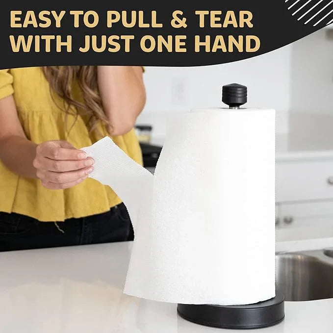 Dear Household Stainless Steel Paper Towel Holder Easy One-Handed Operation - This Sturdy Weighted Paper Towel Dispenser Countertop Model Has Suction Cups and Holds All Paper Towel Rolls - Black - ModernBath