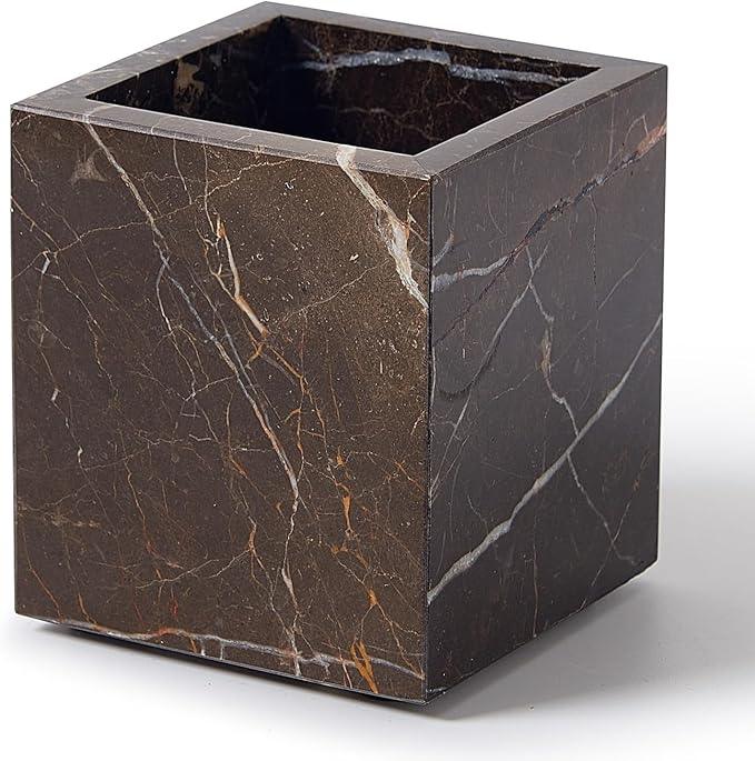 Real Natural Travertine Marble Toothbrush Holder & Pen Holder & Makeup Brush Holder & Utensil Holder, Genuine Stone Rectangular Bathroom Tumbler Cup, Durable Office & Home Countertop Organizer - ModernBath
