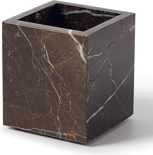 Real Natural Travertine Marble Toothbrush Holder & Pen Holder & Makeup Brush Holder & Utensil Holder, Genuine Stone Rectangular Bathroom Tumbler Cup, Durable Office & Home Countertop Organizer - ModernBath