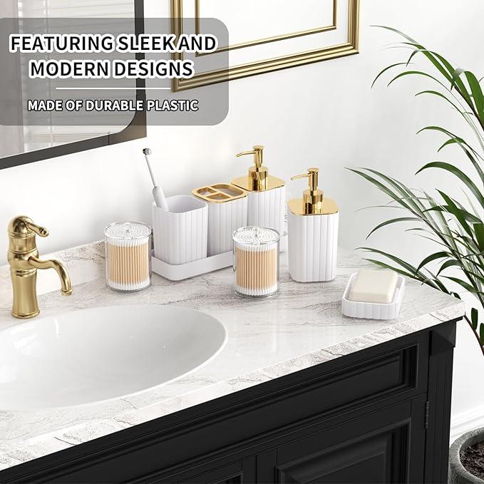 XLHOMO Bathroom Set - 26PC Bathroom Set with Shower Curtain and Rugs, Bathroom Accessory Set, White Bathroom Accessories Set, Trash Can & Soap Dispenser - ModernBath