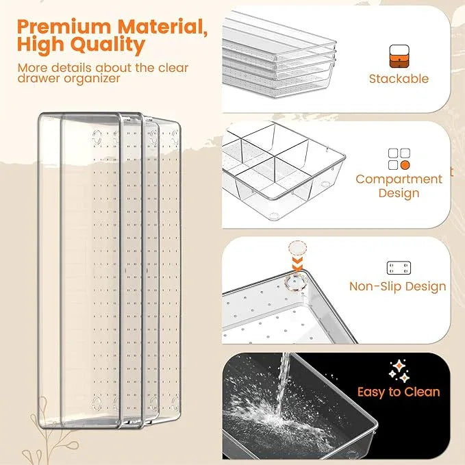 Criusia Drawer Organizer - 18 Pack Clear Large Kitchen Drawer Organization Trays, Non-Slip Dividers for Makeup, Jewelry, Utensils, Office, Bedroom, Bathroom - ModernBath