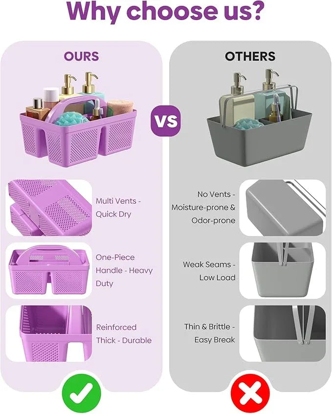 MLIKLU 4 Pack Portable Shower Caddy, Integrated Handle, Reinforced Plastic, Quick-Dry Ventilation Holes, Multi-purpose Storage Basket for Home, Dorm and Bathroom, Kitchen, Under Sink Storage, Purple - ModernBath