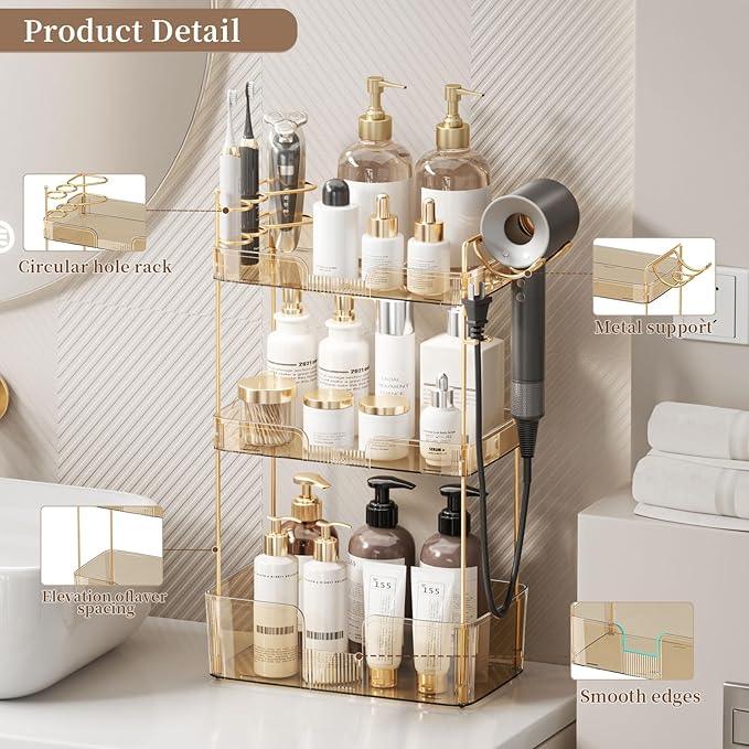 YCIA&DONE Luxury Bathroom Counter Organizer, Large Makeup Organizer Countertop, Shelf Organizer, Vanity Tray, Easily Assemble for Bathroom Organizers and Storage, Undersink, Cabinet,3 Tiers Amber - ModernBath