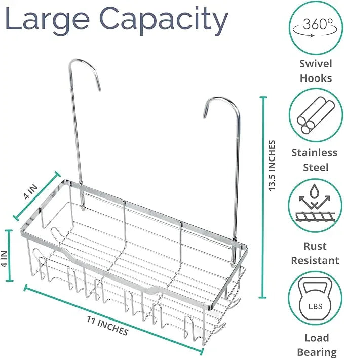 Small Shower Caddy Hanging - Shower Door Caddy Hanging with Rotatable Hooks and Adhesive Mount - Perfect for Bathroom Toiletries - Spacious & Convenient Bathroom Storage Solution 304 Stainless Steel - ModernBath