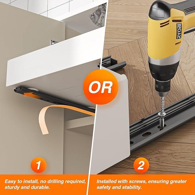 LEGUANG 2 Pack Expandable Pull-Out Cabinet Organizers (12.6-20.4" W x 21" D) - Upgraded 3 Quiet Slide Rails, Nano-Film Adhesive Fixing, White, Fit Kitchen/Living Room/Bathroom/Vanity - ModernBath