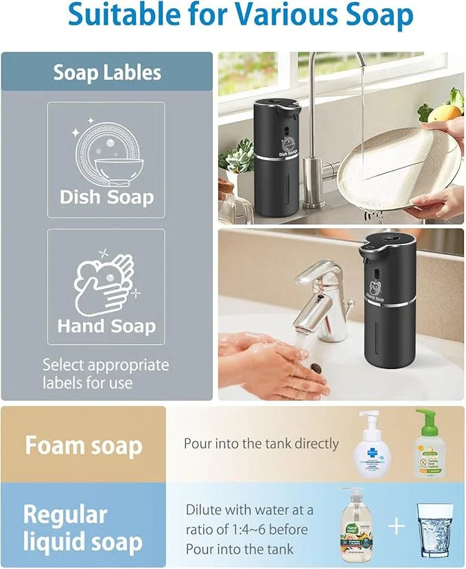 Automatic Foaming Soap Dispenser 12.8oz, Rechargeable & 6 Levels Foaming Adjustable with Digital Display, Wall Mount, Waterproof, Touchless Hand/Dish Soap Dispenser for Kitchen, Bathroom, Hotel - ModernBath