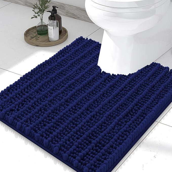 Smiry Bathroom Toilet Rugs U Shaped 24x20, Extra Soft Absorbent Non Slip Rubber Backing Chenille Contour Bath Rugs for Toilet, Machine Washable Contoured Bath Mats, Navy Blue - ModernBath