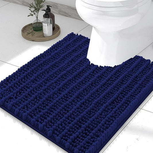 Smiry Bathroom Toilet Rugs U Shaped 24x20, Extra Soft Absorbent Non Slip Rubber Backing Chenille Contour Bath Rugs for Toilet, Machine Washable Contoured Bath Mats, Navy Blue - ModernBath
