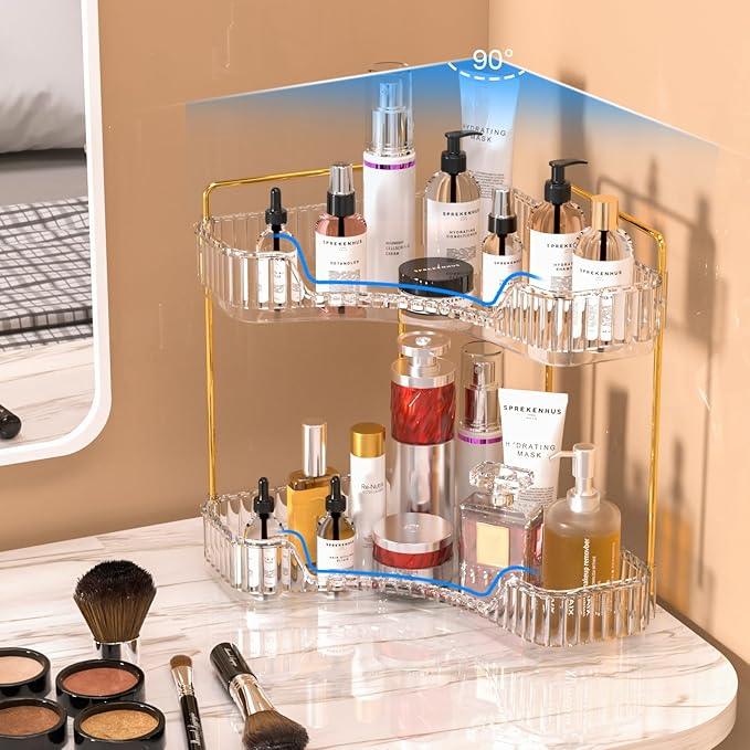 GTI 2 Tier Bathroom Counter Organizer, Multi-Function Corner Bathroom Organizer Countertop,Makeup Organizer Perfume for Dresser Vanity Tray, Spice Rack Organizer for Kitchen (Clear) - ModernBath