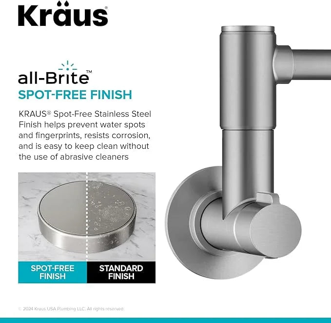 KRAUS Bolden 2 Handle Pot Filler Faucet with Retractable Arm, Wall Mount Kitchen Faucet, Pot Filler for Over Stove in Spot-Free Stainless Steel, KPF-5003SFS - ModernBath
