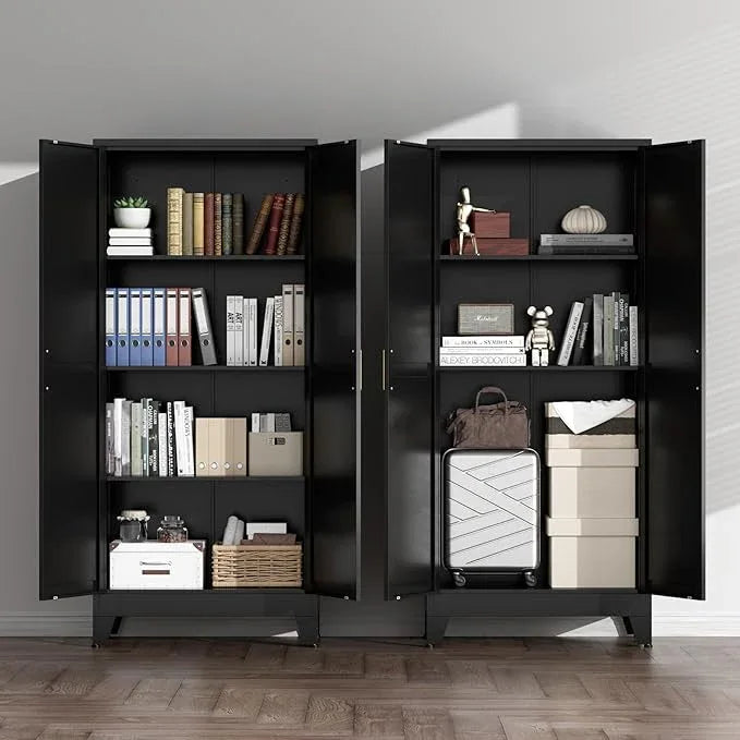 COFaR Black Farmhouse Storage Kitchen Pantry Cabinet with 2 Barn Door, 3 Adjustable Shelves and Legs, for Cupboard/Dining Room/Bathroom/Living Room/Office/Laundry Room (Black, 61" Farmhouse) - ModernBath
