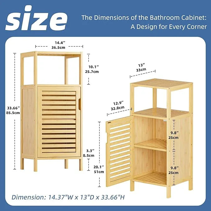 HITNET Bathroom Cabinet Freestanding, Small Bamboo Floor Cabinet, 4 Tier Single Door Sofa Side Table Storage Organizer, Space Saving Kitchen Cupboard, Natural - ModernBath