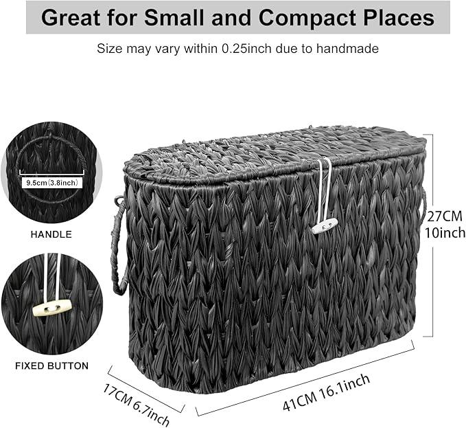 Black Toilet Paper Basket with Lid,Wicker Toilet Paper Storage Stand,Large Narrow Bathroom Towel Basket Mega Roll Container Bin for Toilet Tank,Floor - ModernBath