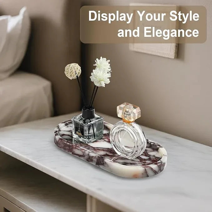 Natural Marble Vanity Tray - Moujings Genuine Marble Perfume Tray for Bathroom Decor, Stone Bathroom Vanity Organizer Tray for Kitchen Counter, Candles, Jewelry, Coffee, Makeup, Key - ModernBath
